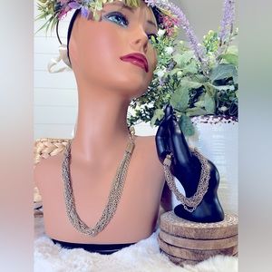 Vintage Multi strand Gold Necklace and Bracelet Set